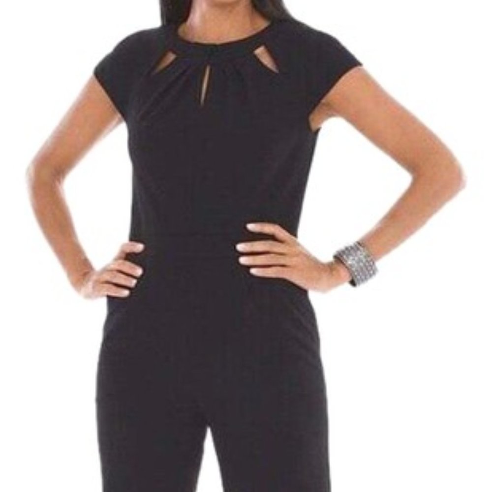 CHICOs Size 3P Black Short Sleeved Crepe Jumpsuit